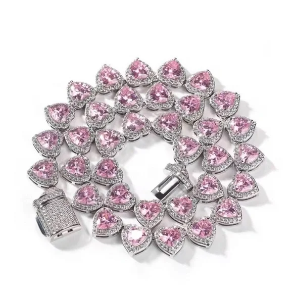 Pink and silver Heart Necklace 16inch